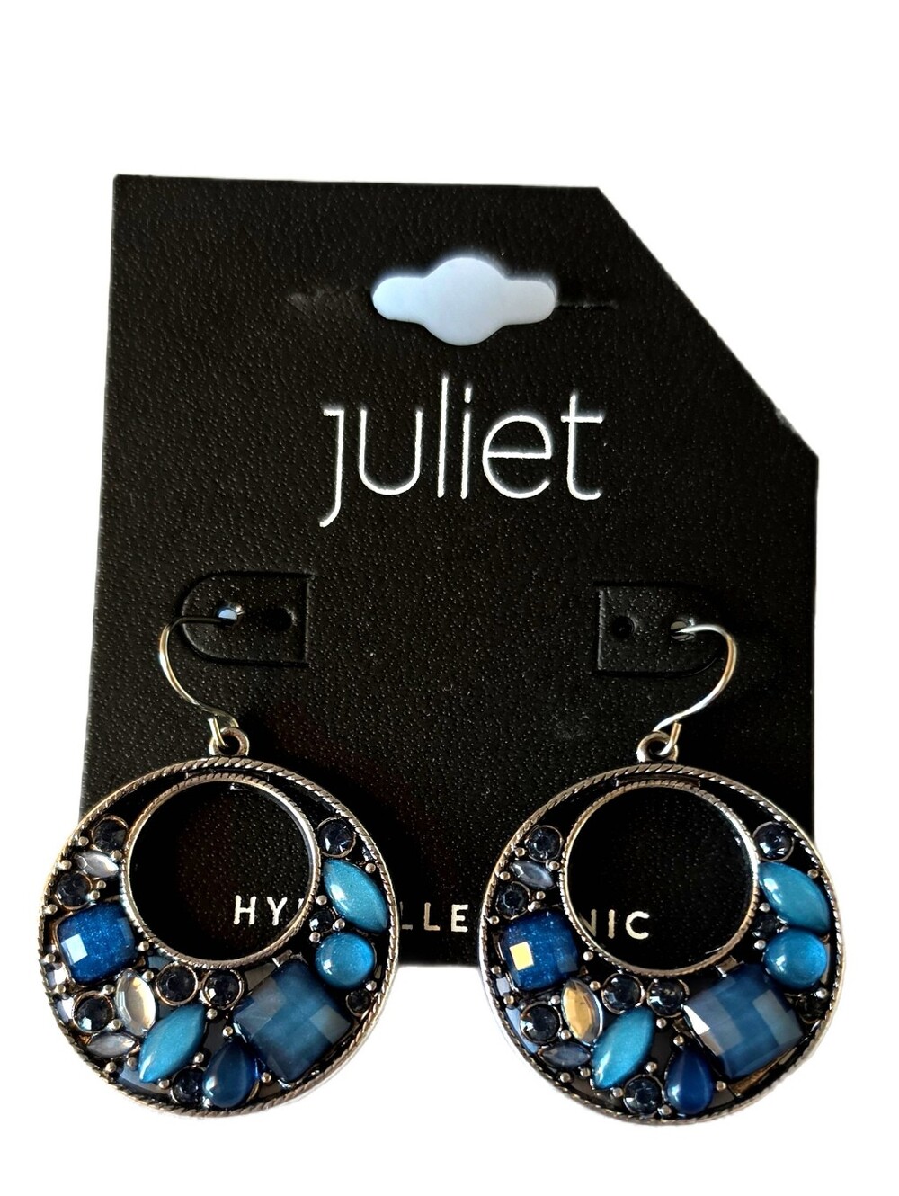 NWT Juliet Blue Jeweled Silver Toned Earrings